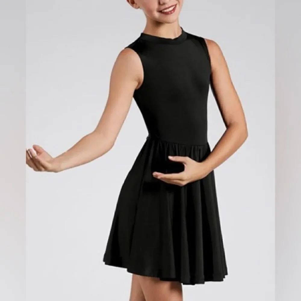 WEISSMAN Dance Costume black jersey Keyhole Back Skater Dress child IC 7/8